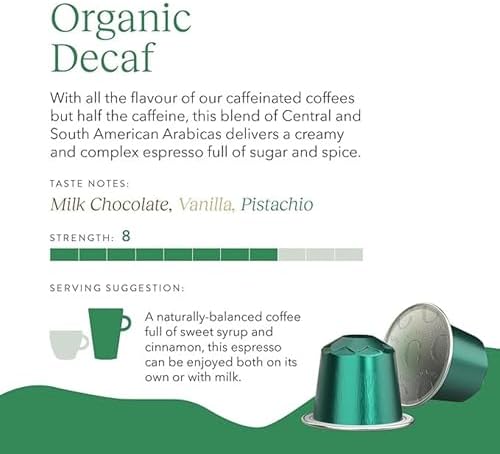 Cru Kafe Decaf USDA Organic Espresso Coffee Capsules (50 Pods) Fairtrade Coffee Pods Compatible with Nespresso Original Line and Pixie Machines