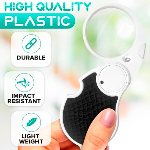 Pocket Magnifying Glass Keychain with Light – Folding Keychain Magnifier with Flip Head Design, 5.3"x2"x0.5" – Compact Portable Magnifying Tool for Reading, Hobbies, Repairs, Menus & Small Text