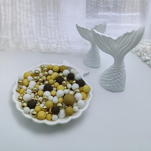 Edible Brown & Yellow & White & Gold Sugar Pearls Sprinkles Candy Mix Size Pearls Cake Decorations Cupcake Toppers Decorating Perfect for Wedding Party Valentine Christmas Supplies 4.58OZ