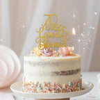 Gold Happy 70th Birthday Cake Topper, Glitter 70th Birthday Decorations for Women Hello 70 Wedding Anniversary Party Cake Decorations Supplies