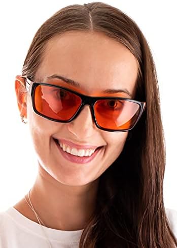 Spectra479 - 99.9% Blue Light Blocking Amber Glasses for Sleep - Medium Adult Size Nighttime Eye Wear - Special Orange Tinted Glasses Help You Sleep & Relax Your Eyes