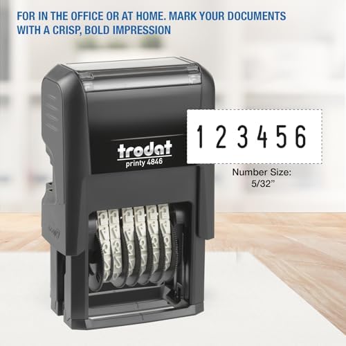 Trodat Printy 4846 P4 Self-Inking Number Stamp - 6 Bands of Numbers and Symbols, Height 4 mm, Black Ink