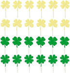 24 Pcs Four Leaf Clover Cupcake Toppers Glitter Green Shamrock Picks for St.Patrick's Day Party Cake Decoration (24PC)