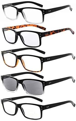 Eyekepper 5 Pack Reading Glasses for Men Includes Reader Sunglasses Spring Hinges Classic Cheater Glasses +2.75