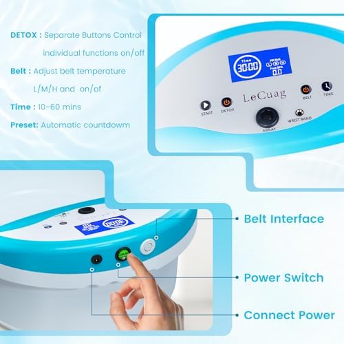LeCuag Ionic Foot Bath Detox Machine, Ion Foot Spa Machine for Home Use, Include Detox Foot Bath Soak Tub, Massage Slippers, Heating Waist Belt, 2 Super Ion Arrays, Perfect for Seniors/Parents