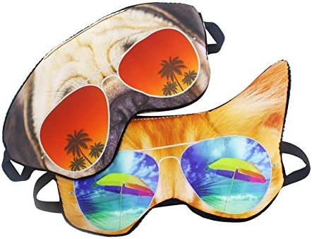 (Pack of 2) 3D Cat Dog Animal Sleep Eye Mask Night Shades for Sleeping Travel Home Office Funny Blindfold for Girls Kids Men Women