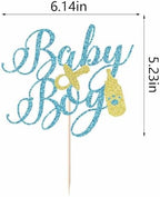 Baby Boy Cake Topper - Welcome Baby Boy Cake Toppers for Boys Baby Shower Party Decorations blue Glitter