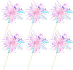 30 PCS Foil Firework Cupcake Toppers Sparkle Tinsel Cupcake Picks Happy Birthday Cake Toppers Drink Stirrers Cocktail Food Fruit Toothpicks for Baby Shower Wedding Party Decorations Supplies Pink