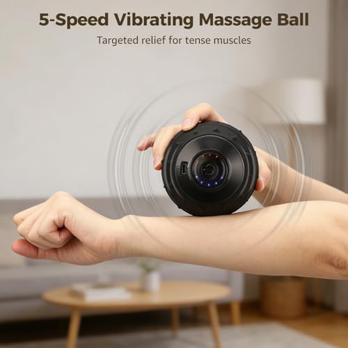 Vibrating Massage Ball, 5-Speed Rechargeable Deep Tissue Massager, 360° Silicone Recovery Roller with Multi-Point Design, Portable 3.9 in Massage Vibrating Ball for Fitness, Training, Relaxation