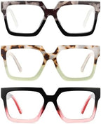 JM Oversized Reading Glasses for Women - Square Style Readers for Woman, Trendy Blue Light Blocking Womens Reader