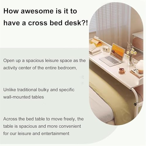 Mobile Over Bed King Queen Laptop Long Overbed Table Adjustable Height with Wheels Food Tray Desk Rolling Medical Table Overbed Bedside Table with Rolling Wheels