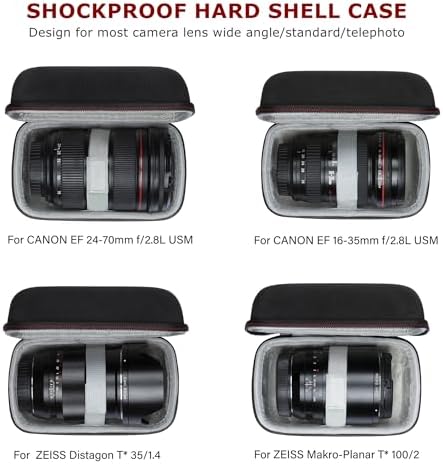 Ginsco Hard Shell Protect Case for Camera Lens, Compatible with Canon EF24-70mm/EF16-35mm/EF 100mm f2.8L, Sony FE24-70mm 2.8GM/FE16-35 GM/FE85 1.4GM, Shockproof Travel Carrying Bag 89mm Dia x 156mm L