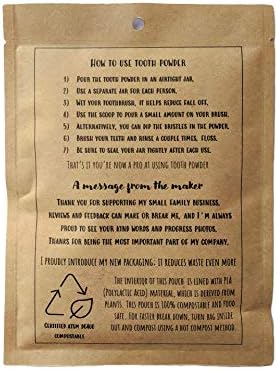 Zero Waste up to 6 Month Supply Organic Vegan Fluoride Free Tooth Powder Peppermint Flavor- Ships Without Any Plastic Packaging I Natural Whitening I Stronger Teeth