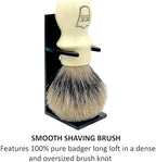 Parker Handmade Deluxe Mug Shaving Brush with Stand – 100% 3-Band Pure Badger Bristles –Extra Dense and Firm (Ivory)