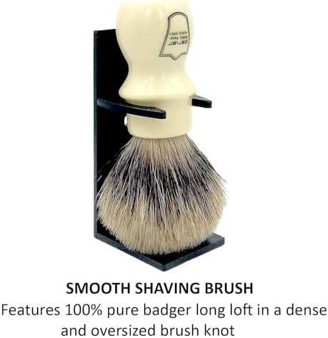 Parker Handmade Deluxe Mug Shaving Brush with Stand – 100% 3-Band Pure Badger Bristles –Extra Dense and Firm (Ivory)