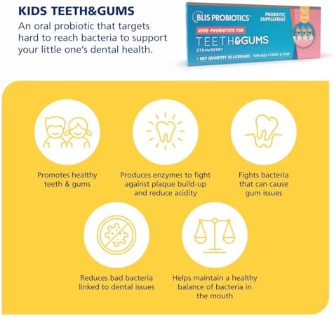 BLIS Kids Teeth & Gums Oral Probiotics - Supports Healthy Teeth & Gums, Strawberry - 30 Lozenges