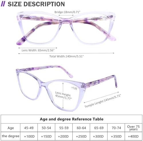 AQWANO Oversized Blue Light Blocking Reading Glasses Women - Stylish Cat Eye Designer Computer Readers Eyeglasses