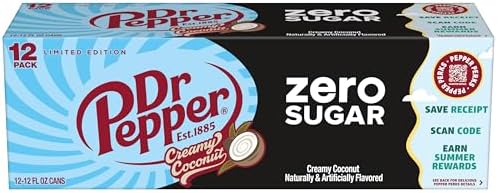 Dr Pepper Zero Sugar Creamy Coconut Soda, 12 fl oz cans, 12 Pack