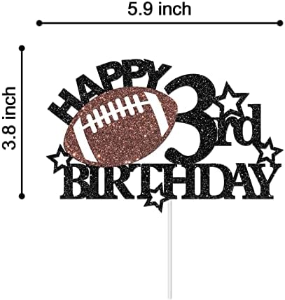 Football Happy 3rd Birthday Cake Topper - Football/Sport Theme Birthday Party Decorations for Boys - Three Years Birthday Party Supplies