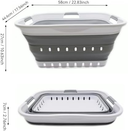 SAMMART 42L (11 gallon) Collapsible Plastic Laundry Basket - Foldable Pop Up Storage Container/Organizer - Space Saving Hamper/Basket (1, White/Grey)