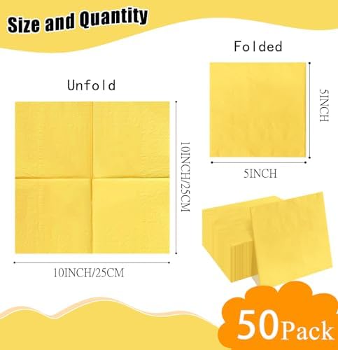 50 Pieces 2-ply Yellow Napkin Disposable Cocktail Napkins Beverage Napkins Dessert Napkins Paper Napkins for Wedding Birthday Party Paper Dinner Napkins