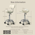 Saddle Stool with Back and Ring Pedal, Adjustable Hydraulic Rolling Chair with Wheels for Salon, Spa, Medical, Massage & Drafting Use White