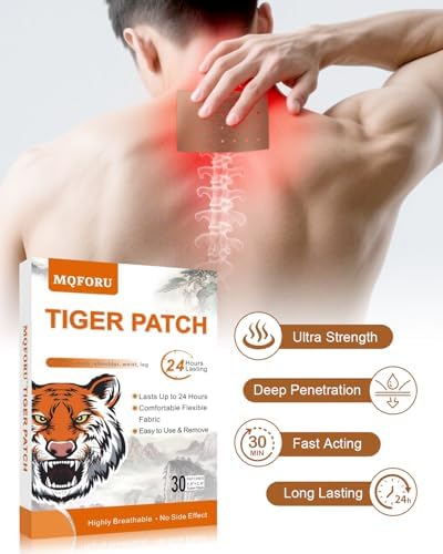 MQFORU Tiger Patches, 60 Pcs Chinese Tiger Plaster, Natural Herbal Adhesive Plasters for Muscle Joint Purposes, Maximum Strength Knee Patches for Back Shoulder Neck