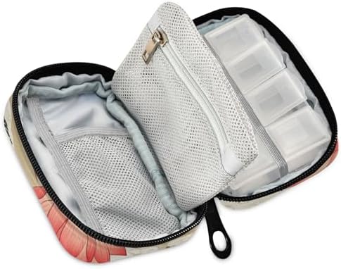 Elegant Lotus Flowers Crane Travel Pill Organizer Case Box Container Weekly Portable Vitamin Medicine Holder Storage Bag with Zipper Removable