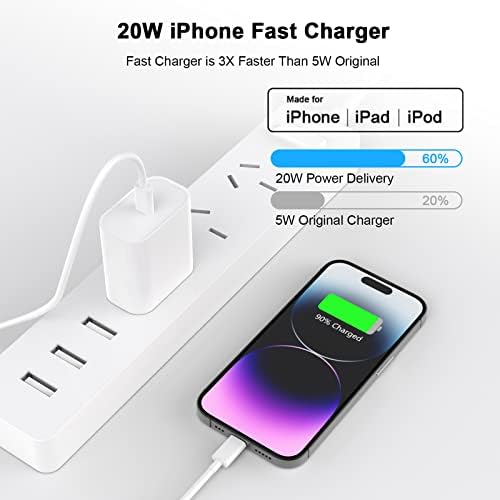 [Apple MFi Certified] iPhone Charger Fast Charging 6FT Compatible for iPhone 14/13/12/11 Pro Max/Xs Max/XR/X 2Pack 20W Type C Fast Charger Block with 6FT USB C to Lightning Data Sync Charging Cable