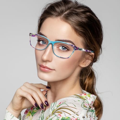 Progressive Multifocus Reading Glasses for Women, Pattern Print Blue Light Block Stylish Ladies Computer Readers