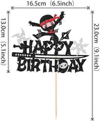 Ninja Happy Birthday Cake Topper - Black Glitter Martial Arts Karate Kung Fu Warriors Cake Pick for Theme Baby Shower Kids Birthday Party Decorations Supplies (1 PCS)