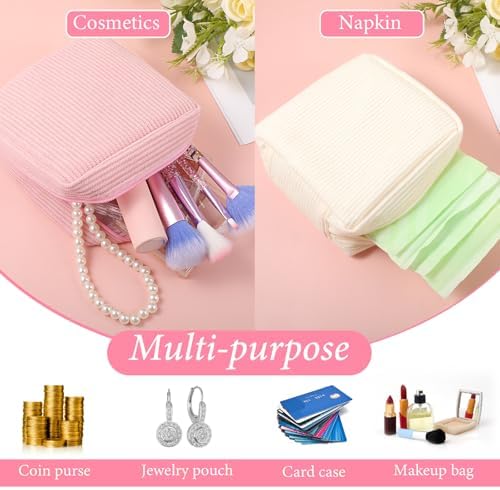 JIEYAO 2Pcs Corduroy Sanitary Napkin Storage Bag, Portable Period Bag for Women, Cute Period Pouch Soft Menstrual Cup Pouch Menstruation First Pad Bag Tampon Holder