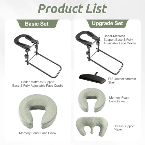 Massage Headrest for Bed, Adjustable Massage Face Cradle at Home, Portable Massage Table Kit for Sleeping Mattress, Face Down Pillow After Eye Surgery (with Armrest Shelf & Breast Pillow)