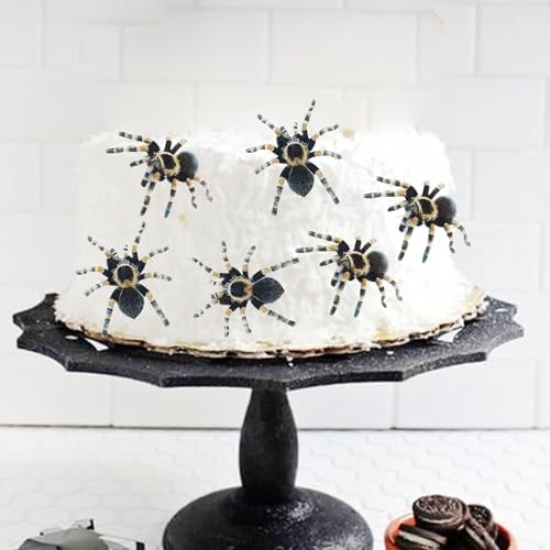 Ercadio 40Pcs Edible Halloween Spider Cupcake Toppers Edible Spider Cake Drink Topper Picks Horror Spiders Cupcake Decors for Halloween Theme Baby Shower Party Decoration