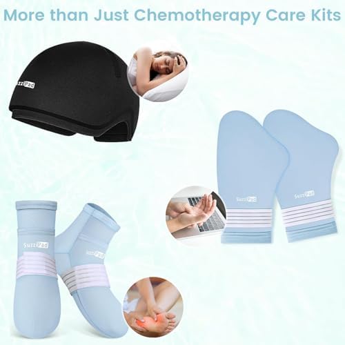 Suzzipad Cold Therapy Socks and Hand Ice Pack, Cooling Gloves for Chemotherapy, Stress Relief Caps, Ideal for Carpal, Chemo Care Package for Women & Men, L