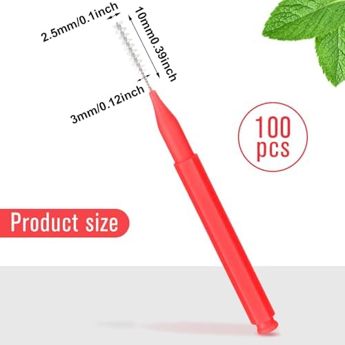 Patelai 100 Pieces Braces Dental Brush for Cleaner Interdental Toothpick Dental Tooth Flossing Head Oral Hygiene Flosser Toothpick Cleaners Tooth Tool(Red,Suitable Size)