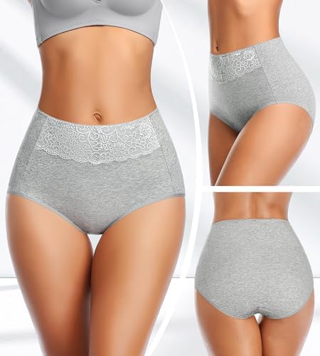 MISSWHO Women's High Waisted Cotton Underwear Soft Breathable Full Coverage Stretch Briefs Ladies Panties 5-Pack