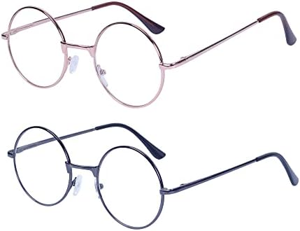4 Pack Reading Glasses for Women Men Retro Round Metal Frame + Glasses Strap