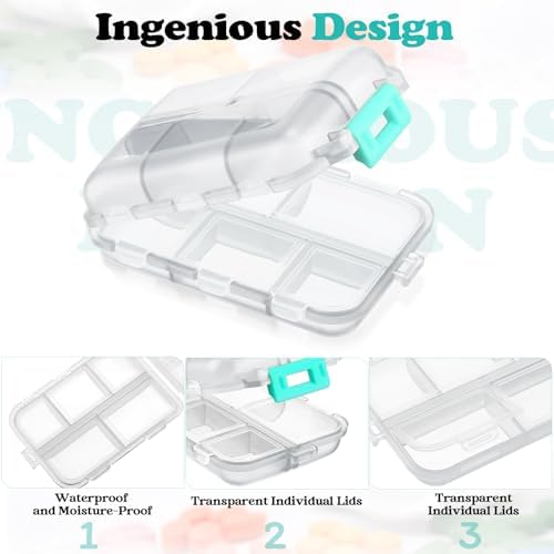 Meekoo 8 Pcs Travel Pill Organizer Pocket Portable Pill Case Daily Container Small Container Medicine Travel with 10 Compartments for Purse Fish Oil Medicine(Clear White)