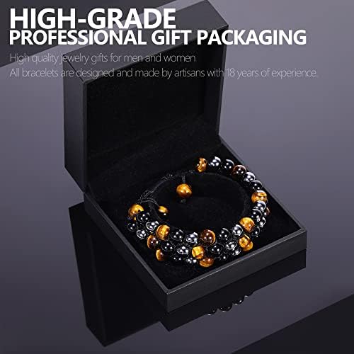 Triple Protection Bracelet, Genuine Tigers Eye Black Obsidian and Hematite 8mm Beads Bracelet for Men Women, Crystal Jewelry Stone Bracelets Gifts for Men Bring Luck Prosperity