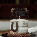 Cowboy Happy Birthday Cake Topper Western Boy Party Decoration Wild West Theme Supplies Hat Boot Brown
