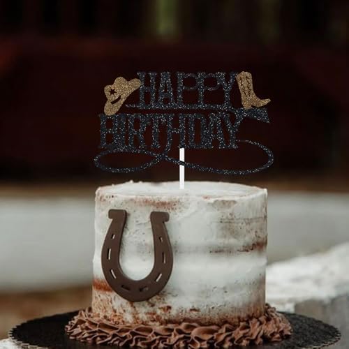 Cowboy Happy Birthday Cake Topper Western Boy Party Decoration Wild West Theme Supplies Hat Boot Brown
