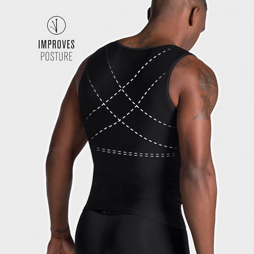 Leo Mens Shapewear Tummy Control Compression Vest for Men – Body Shaper Undershirt, Back Support & Posture Corrector