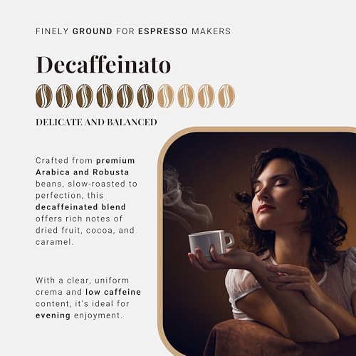Caffe Vergnano Italian Finely Ground Decaf Coffee – 100% Arabica for Moka, Intensity Level 6 – Rich, Full Flavor Without Caffeine, Notes of Dried Fruit, Cocoa & Caramel - 8.82 oz Tin