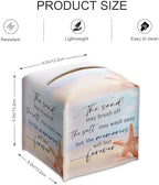 Beach Tissue Box Cover Square, Starfish Tissue Box Holder with Bottom Belt, Leather Facial Paper Holder Coastal Decor for Bathroom Vanity Countertop, Nightstands, Dining Table, Office, Car -05