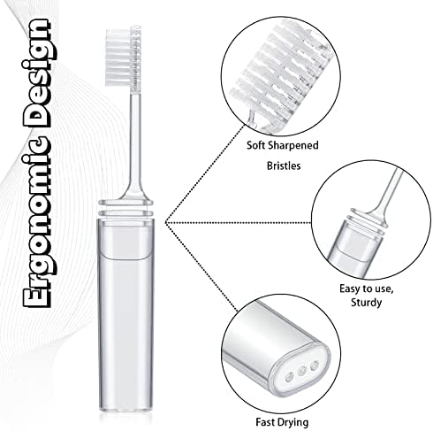 Rtteri 50 Pcs Travel Toothbrush Kit Bulk Folding Tooth Brush with Cover Transparent Potable Travel Size Mini Toothbrush Small Foldable Manual Tooth Brushes for Adult Camping School (Clear)