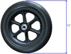 Wheelchair 12 inch Rear Wheel Assembly 12 1/2 x 2 1/4 Replacement Wheels for Manual Wheelchairs PU Foam Tire.Non-Slip Solid Tires with 12mm Bearings(1Ea,Black)
