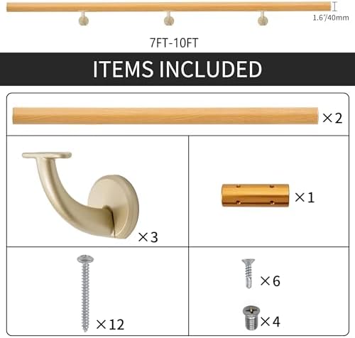 8 FT Modern Aluminum Handrail Set, handrails for Indoor Stairs,Deck,Slope, Wall Mounted Staircase handrails, Zink Alloy Brackets Included,Rust Free. (Cherry Wood Grain, 8 FT)