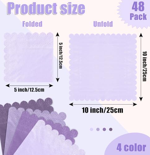 SietDESEO 48 Pieces 3-ply Gradient Purple Napkins Disposable Folded 5 x 5 Inches Scalloped Cocktail Napkins Paper Napkins for Dinner Wedding Birthday Party Dessert Napkins