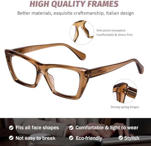 DOOViC 3 Pack Fashion Reading Glasses for Women Trendy Cat Eye Blue Light Blocking Computer Readers